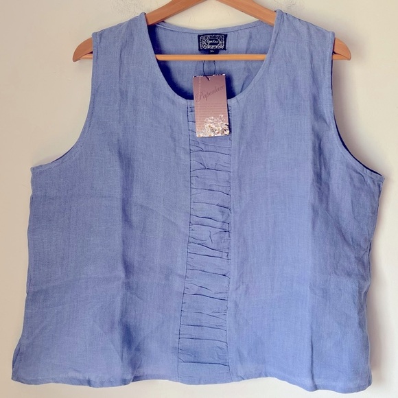 Paper Lace Sleeveless Linen Top Cornflower Blue Minimalist Contemporary Coastal - Picture 1 of 11